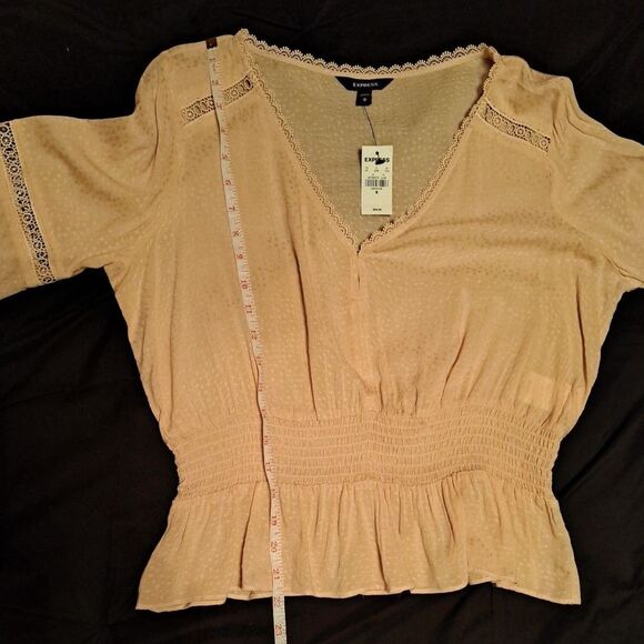 New Express Banded & Flare Long Sleeve Blouse Rose-Colored Size Medium - Picture 7 of 12